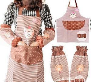 F485 防油卡通小熊袖套长袖防水围裙罩衣套装 时尚实用的厨房伴侣